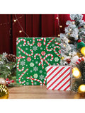 Reversible Green Christmas Wrapping Paper Candy Cane Red Stripes 17x33