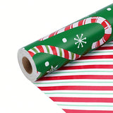 Reversible Green Christmas Wrapping Paper Candy Cane Red Stripes 17x33