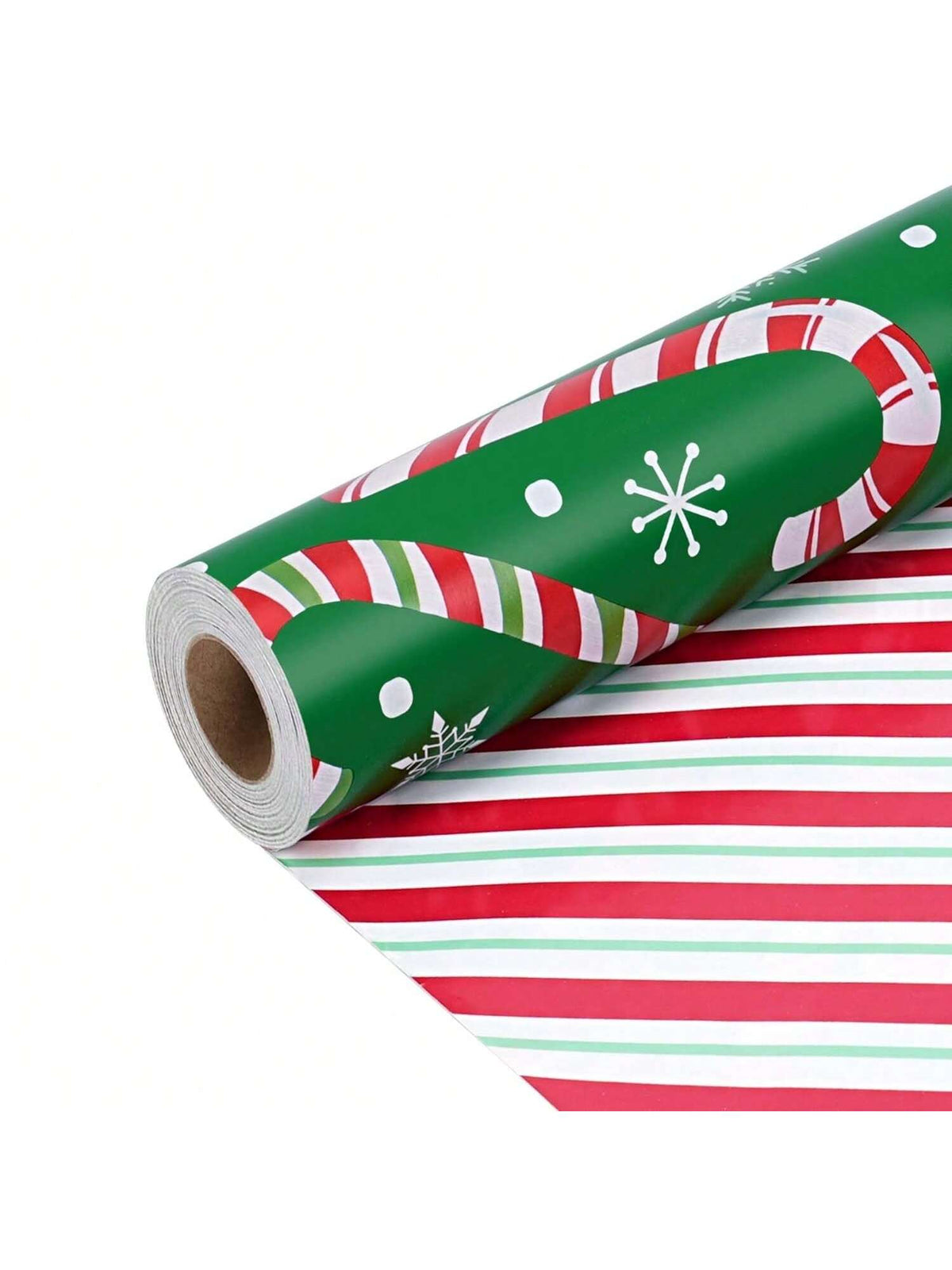 Reversible Green Christmas Wrapping Paper Candy Cane Red Stripes 17x33