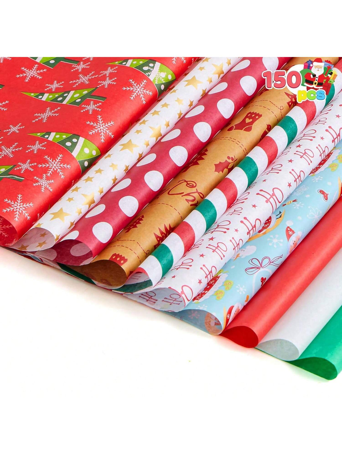 150 Sheets Christmas Tissue Paper Assorted Designs for Gift Wrapping & Presents