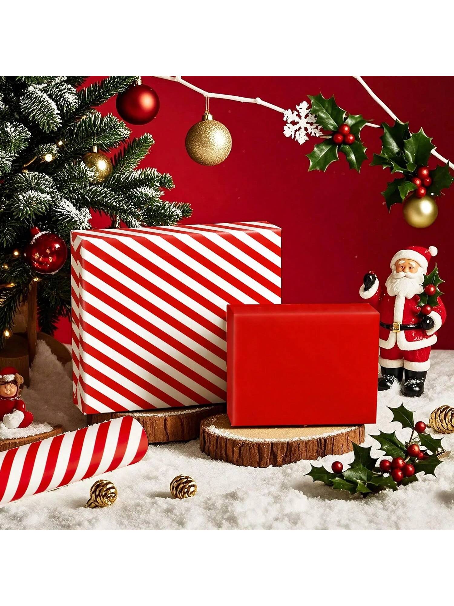 Reversible Wrapping Paper 17x33ft Red Stripe Design for Gifts & Holiday Parties