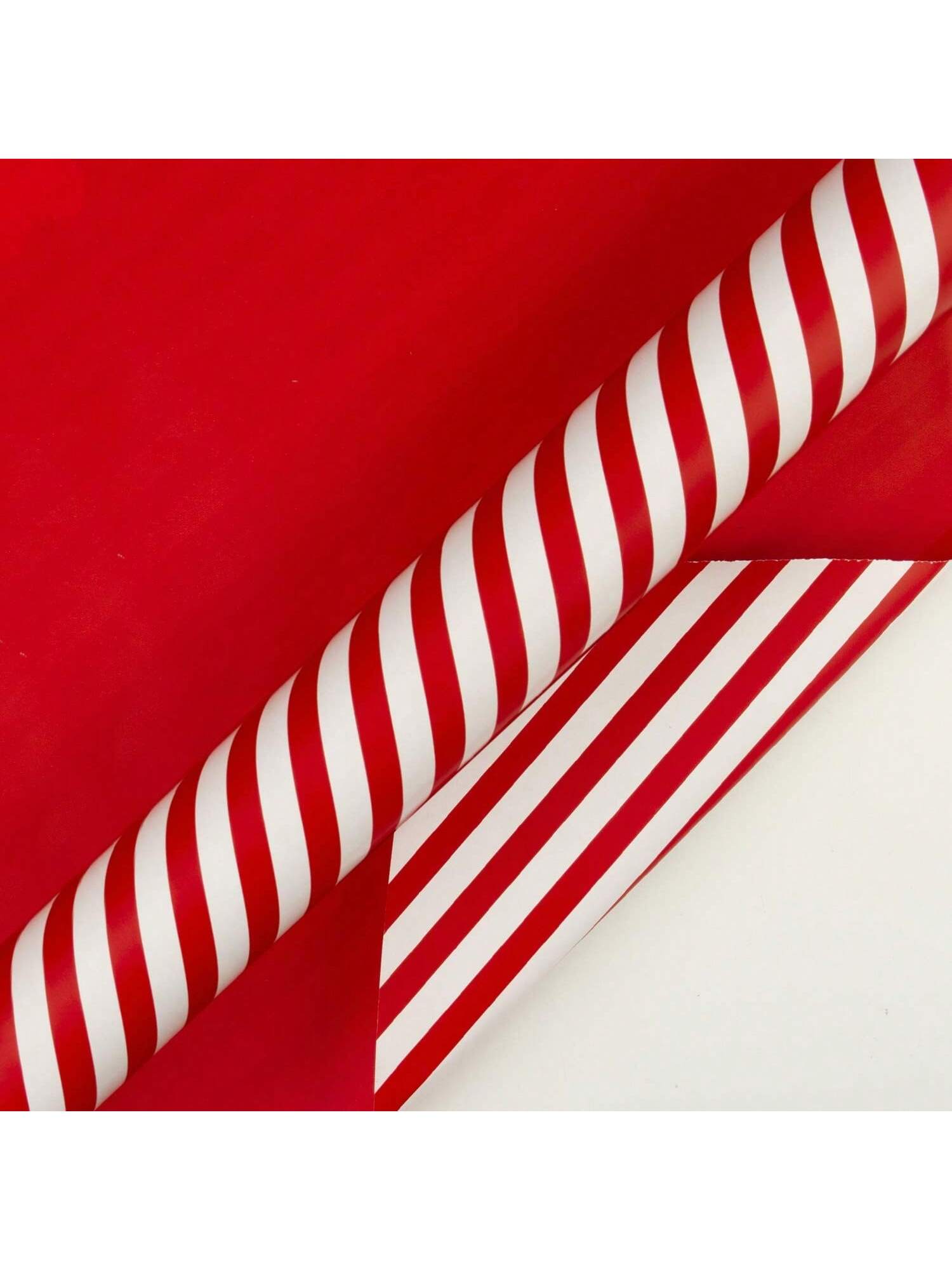 Reversible Wrapping Paper 17x33ft Red Stripe Design for Gifts & Holiday Parties