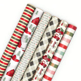 6pc Rustic Christmas Wrapping Paper Rolls 180 Sq Ft Red Black Gray Designs