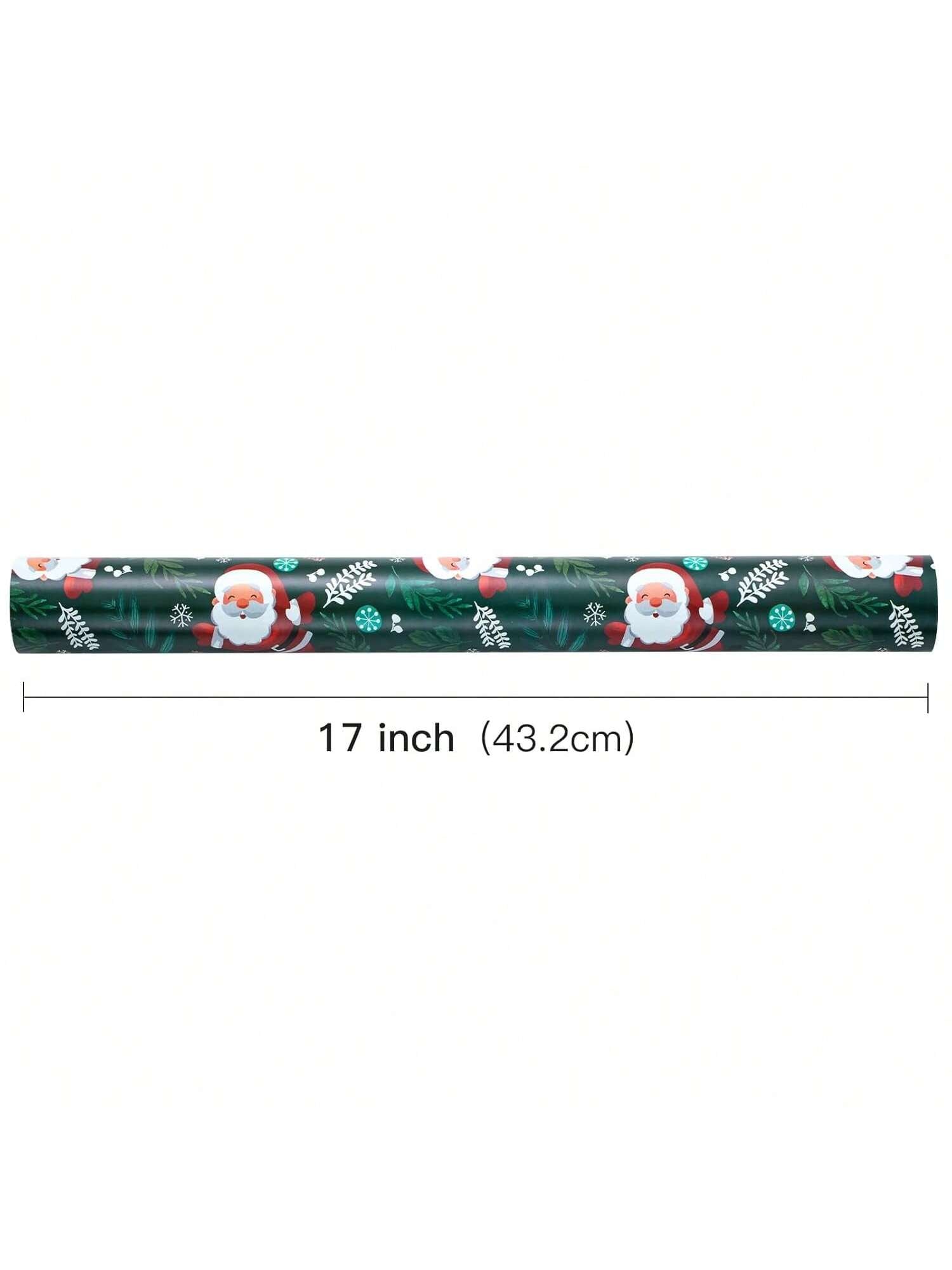 Christmas Green Wrapping Paper Roll Santa Pine Leaf 17x32.8ft