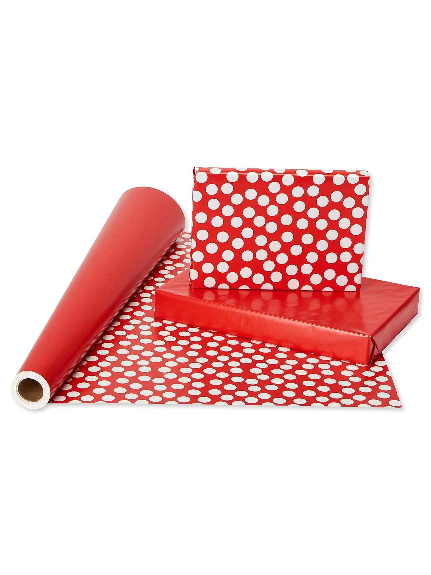 Jumbo Reversible Red Wrapping Paper 30x70in White Polka Dots