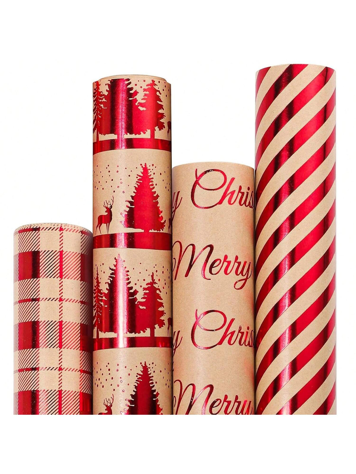 30 Inch Christmas Wrapping Paper Jumbo Rolls Brown With Red Vintage Pattern Set Of 4 Rolls Each 30 Inch X 10 Feet Holiday Gift Wrap,