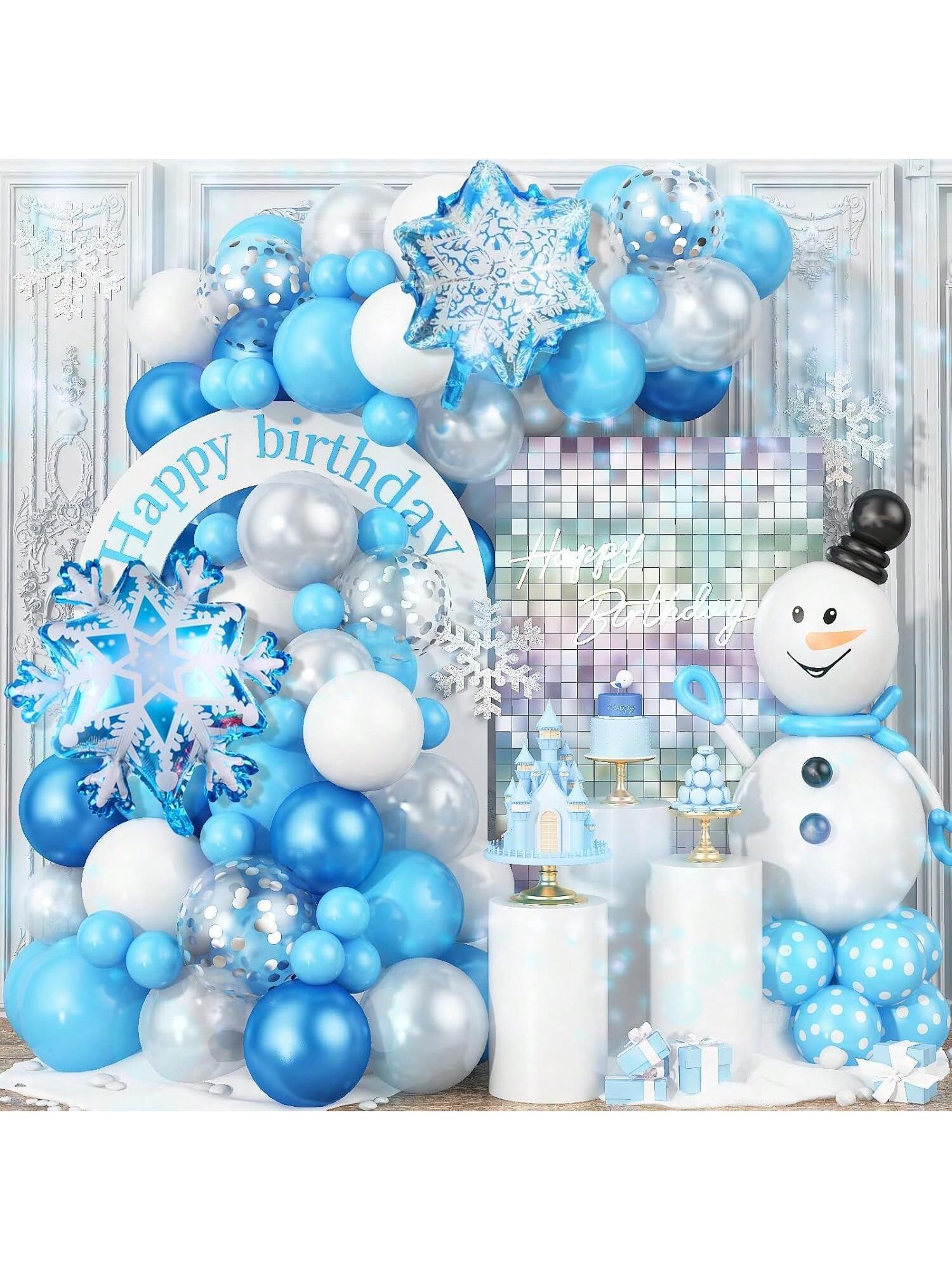 Winter Wonderland Balloon Arch Kit with Blue Silver White Balloons for Parties