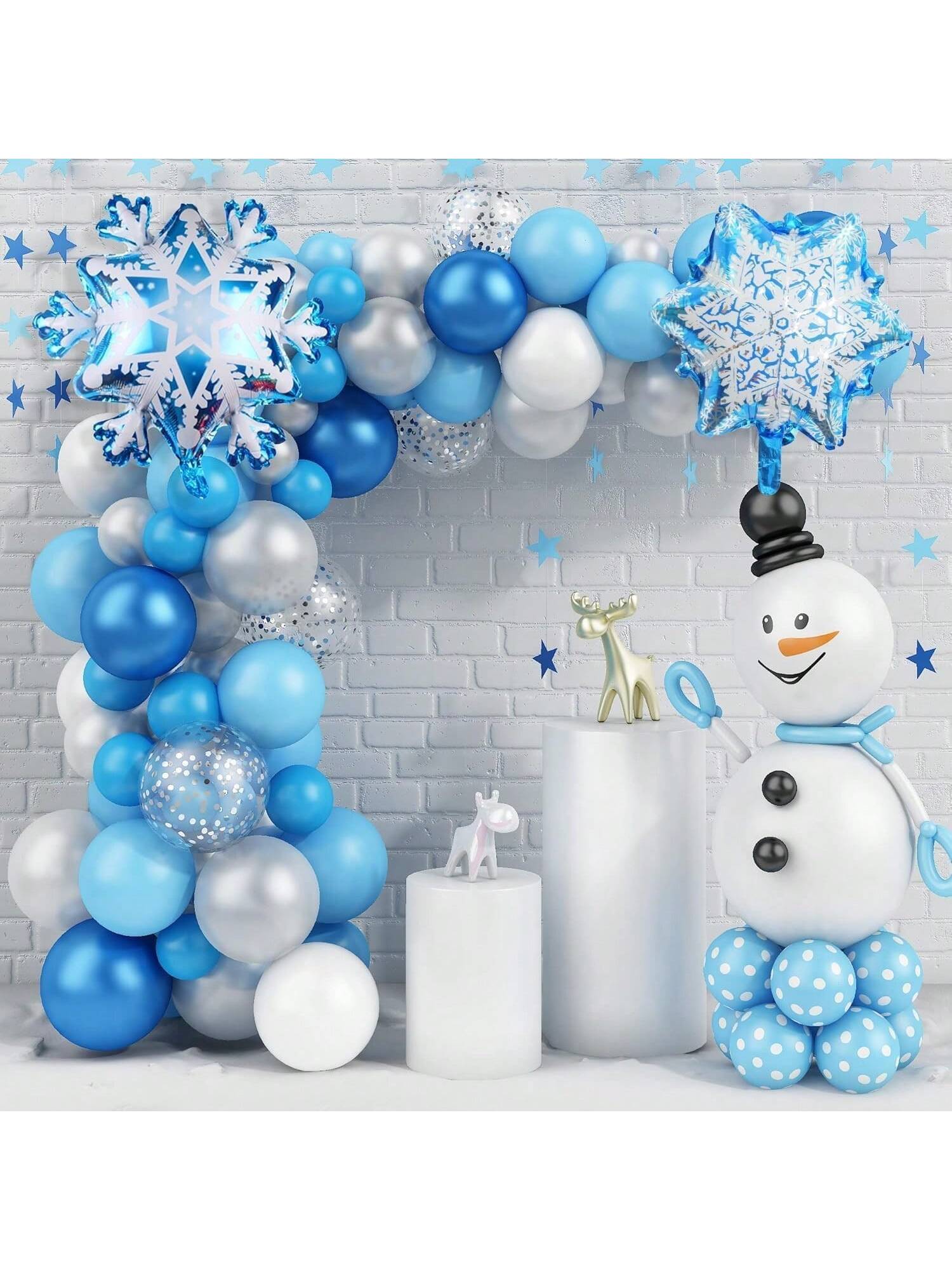 Winter Wonderland Balloon Arch Kit with Blue Silver White Balloons for Parties