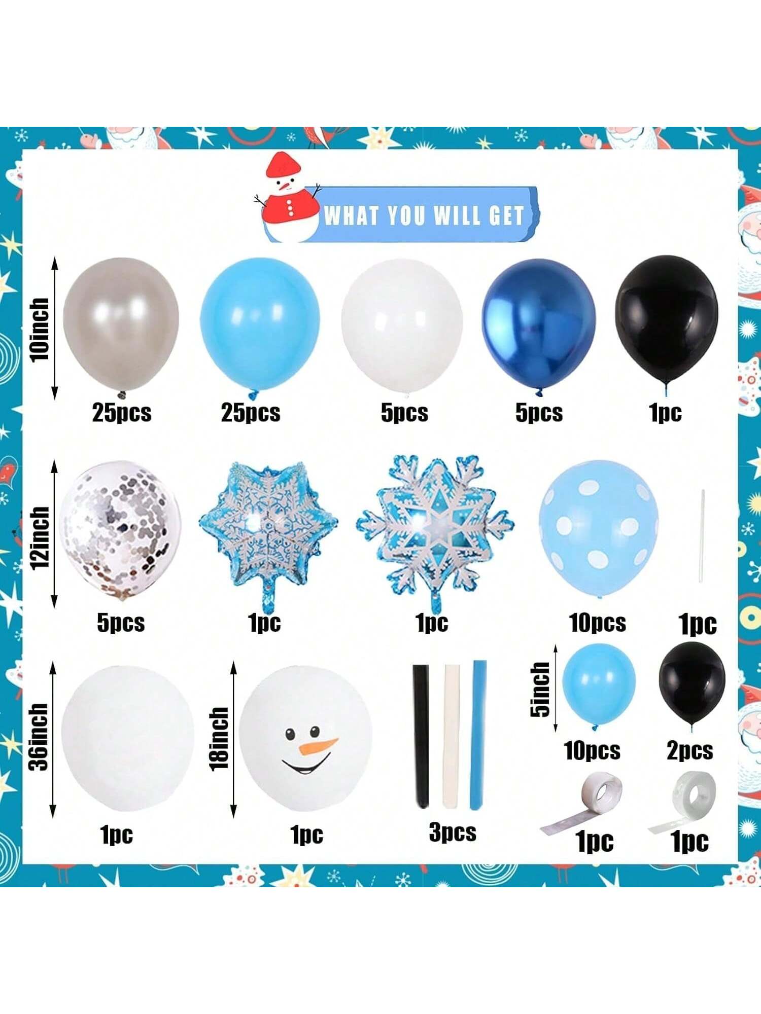 Winter Wonderland Balloon Arch Kit with Blue Silver White Balloons for Parties