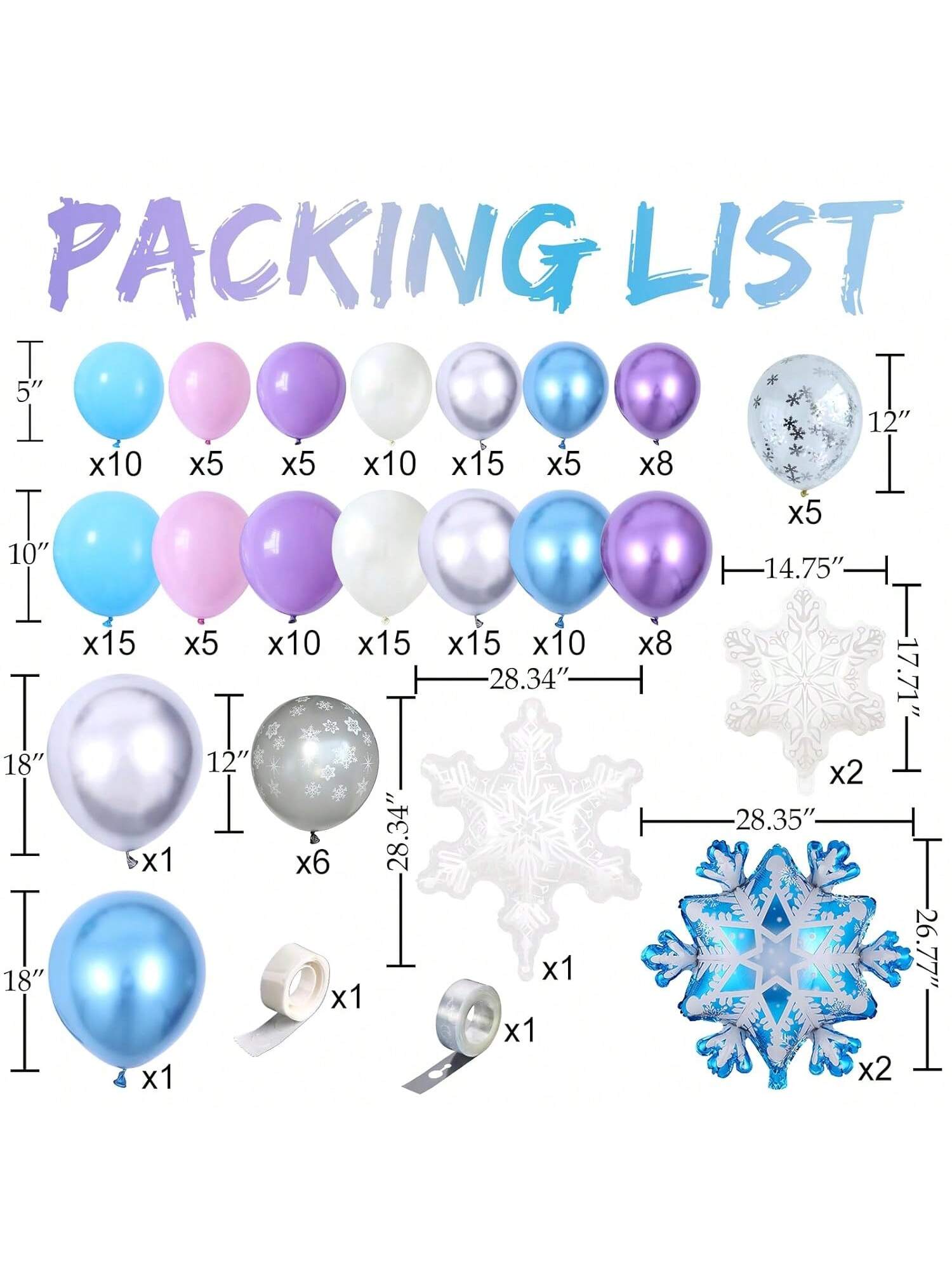Winter Wonderland Snowflake Balloon Arch Kit with Blue Purple Silver & Clear Balloons