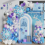 Winter Wonderland Snowflake Balloon Arch Kit with Blue Purple Silver & Clear Balloons
