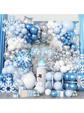 125PCS Winter Wonderland Balloon Arch Kit with Blue White Snowflake Foils