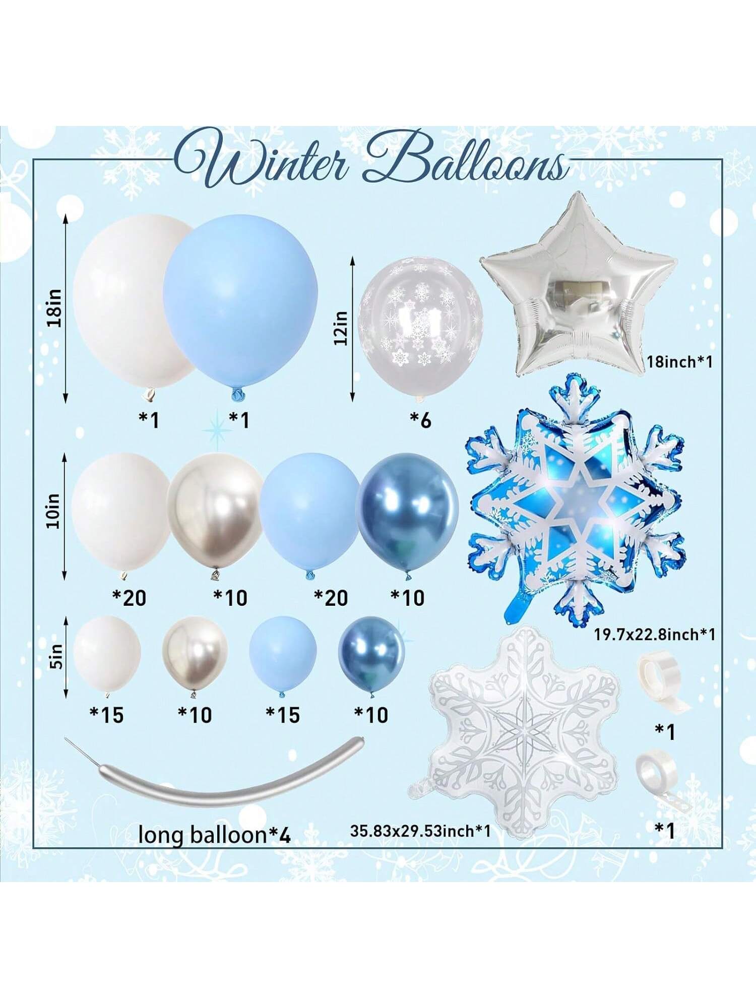 125PCS Winter Wonderland Balloon Arch Kit with Blue White Snowflake Foils