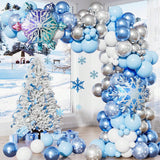132pcs Snowflake Balloon Arch Kit with Blue Silver White Balloons for Winter Party
