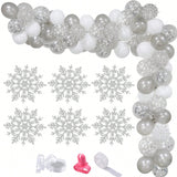 White Silver Snowflake Balloon Garland Kit with Confetti for Winter Party Decor