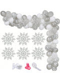 White Silver Snowflake Balloon Garland Kit with Confetti for Winter Party Decor