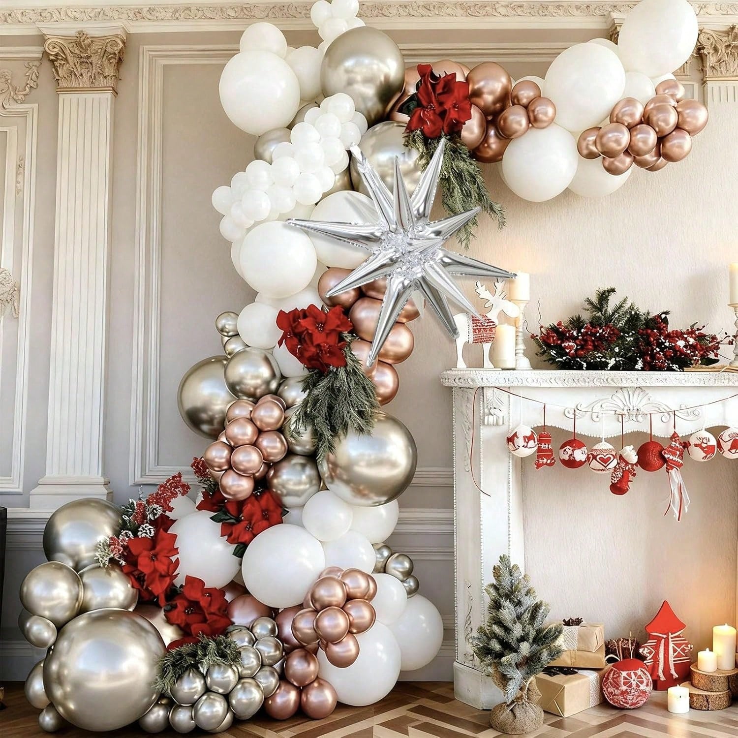 Christmas Balloon Arch Kit 113pcs White Silver Rose Gold Party Decor