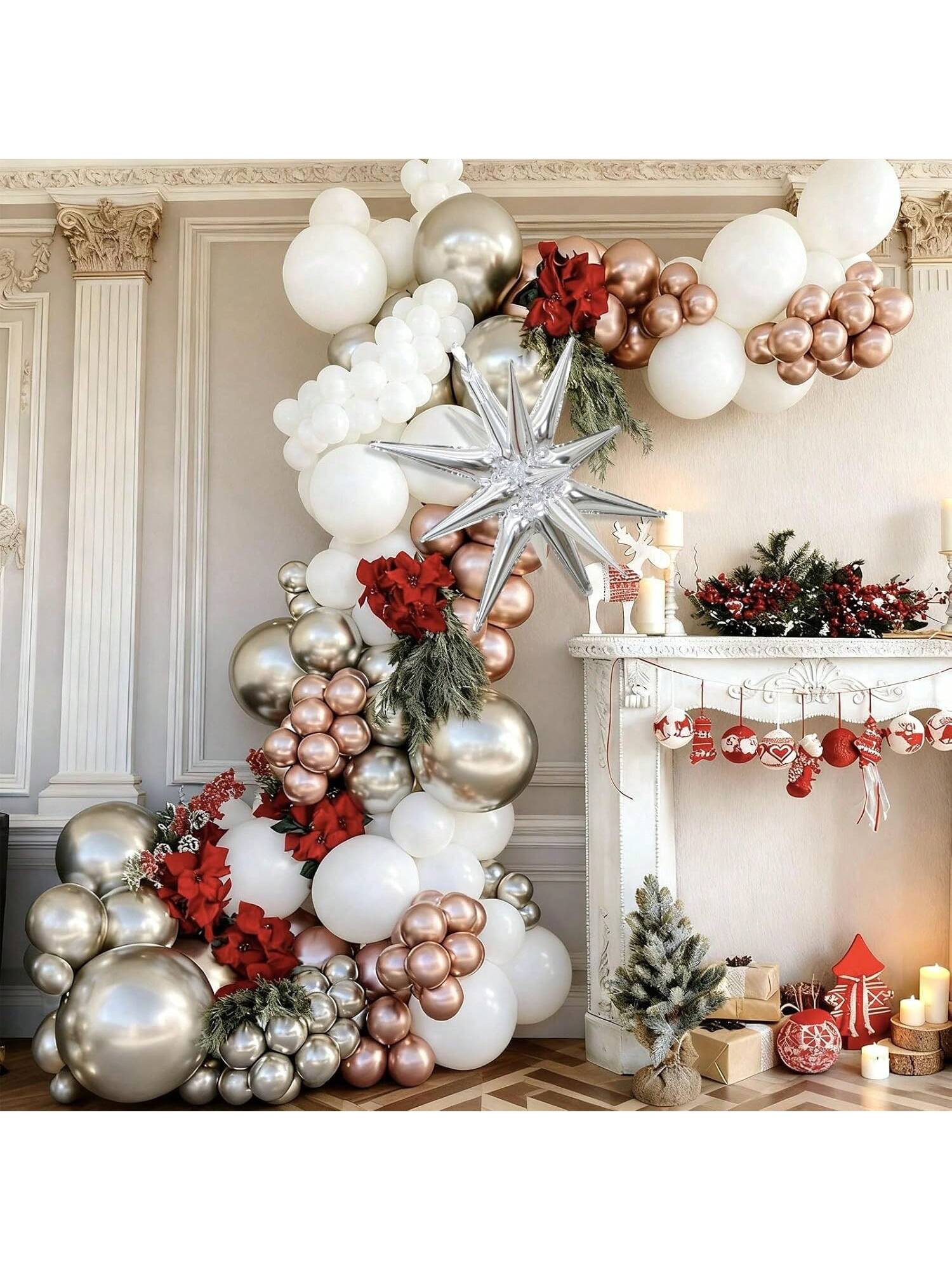Christmas Balloon Arch Kit 113pcs White Silver Rose Gold Party Decor