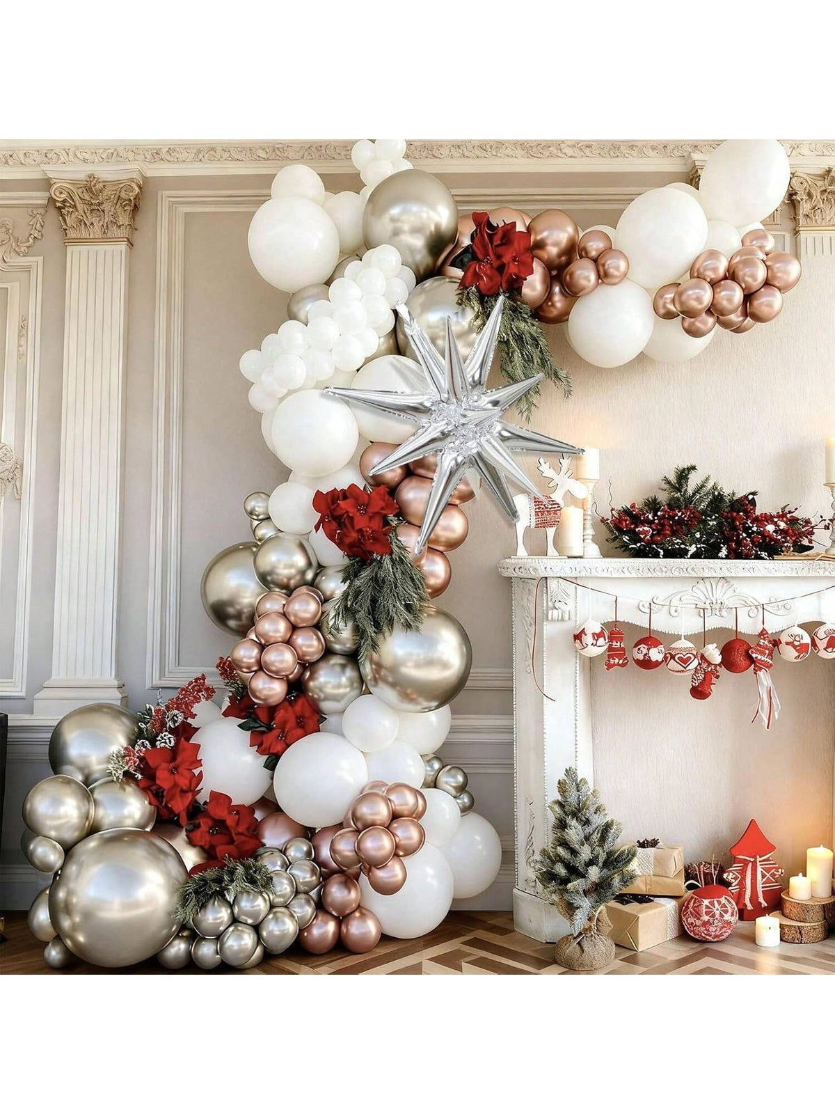 Christmas Balloon Arch Kit 113pcs White Silver Rose Gold Party Decor