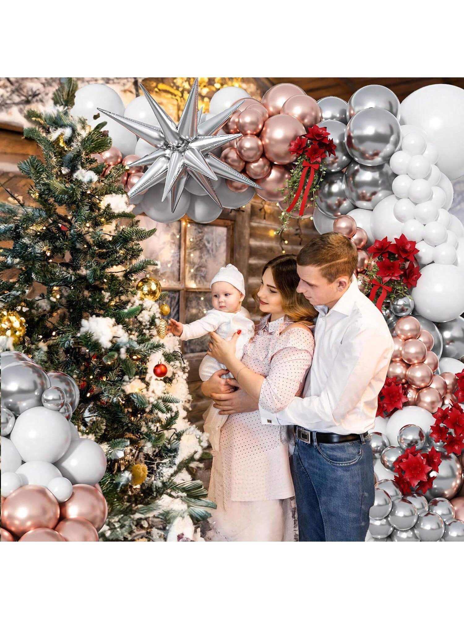 Christmas Balloon Arch Kit 113pcs White Silver Rose Gold Party Decor