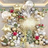 White Gold Christmas Balloon Arch Kit 117PCS Pearl Balloons Star & Reindeer