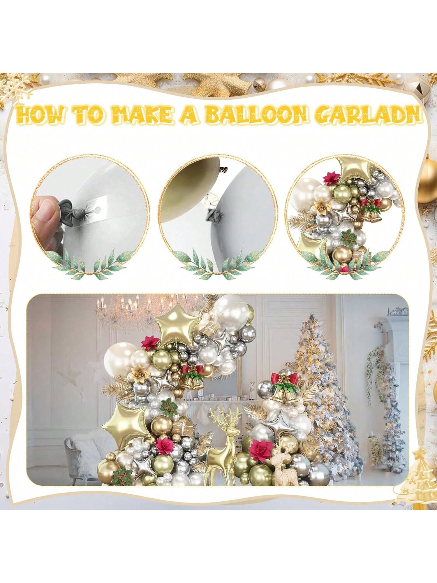 White Gold Christmas Balloon Arch Kit 117PCS Pearl Balloons Star & Reindeer