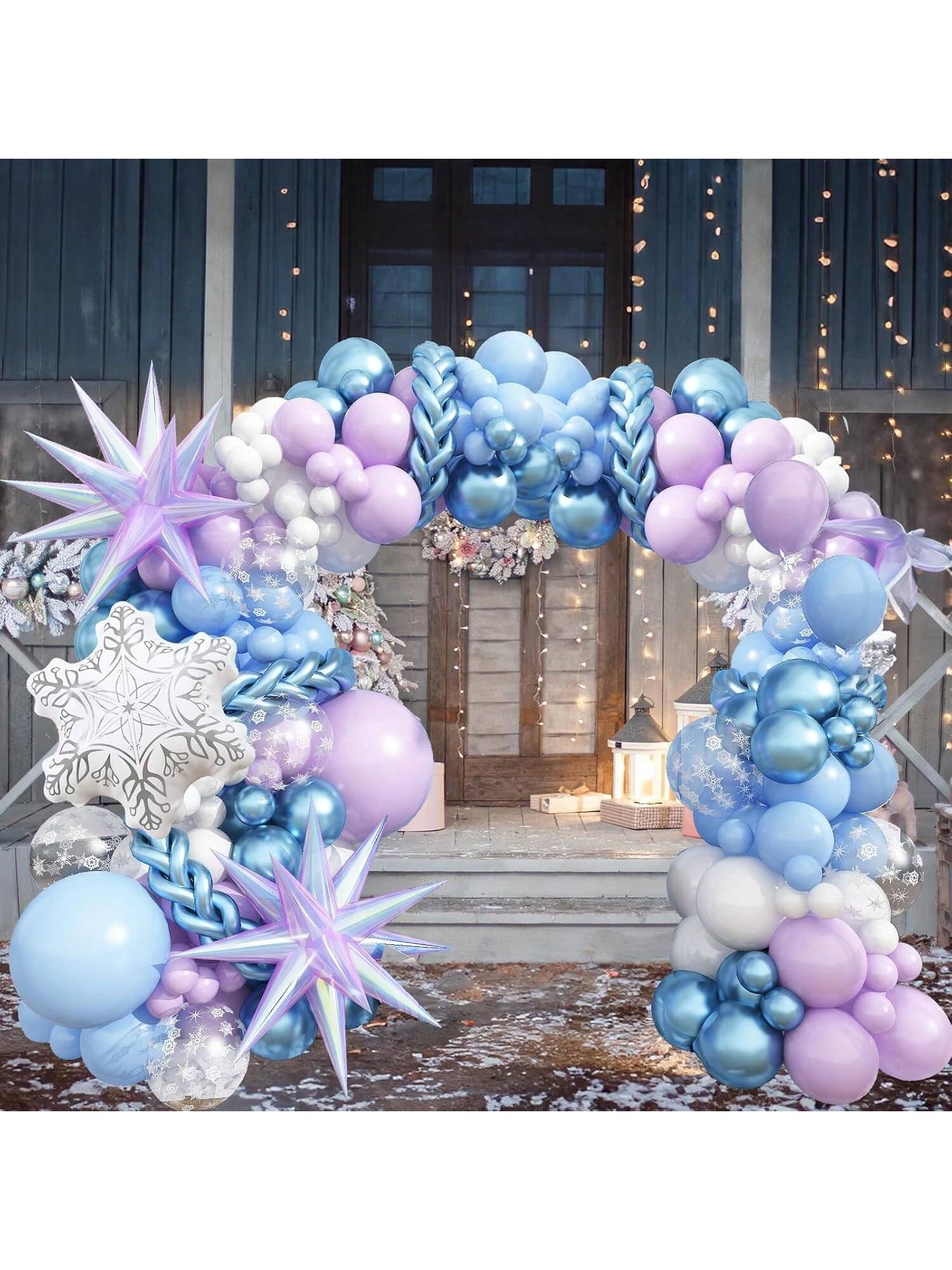 Winter Balloon Arch Garland Kit 113PCS Pastel Blue Purple White Balloons with Snowflake Foil