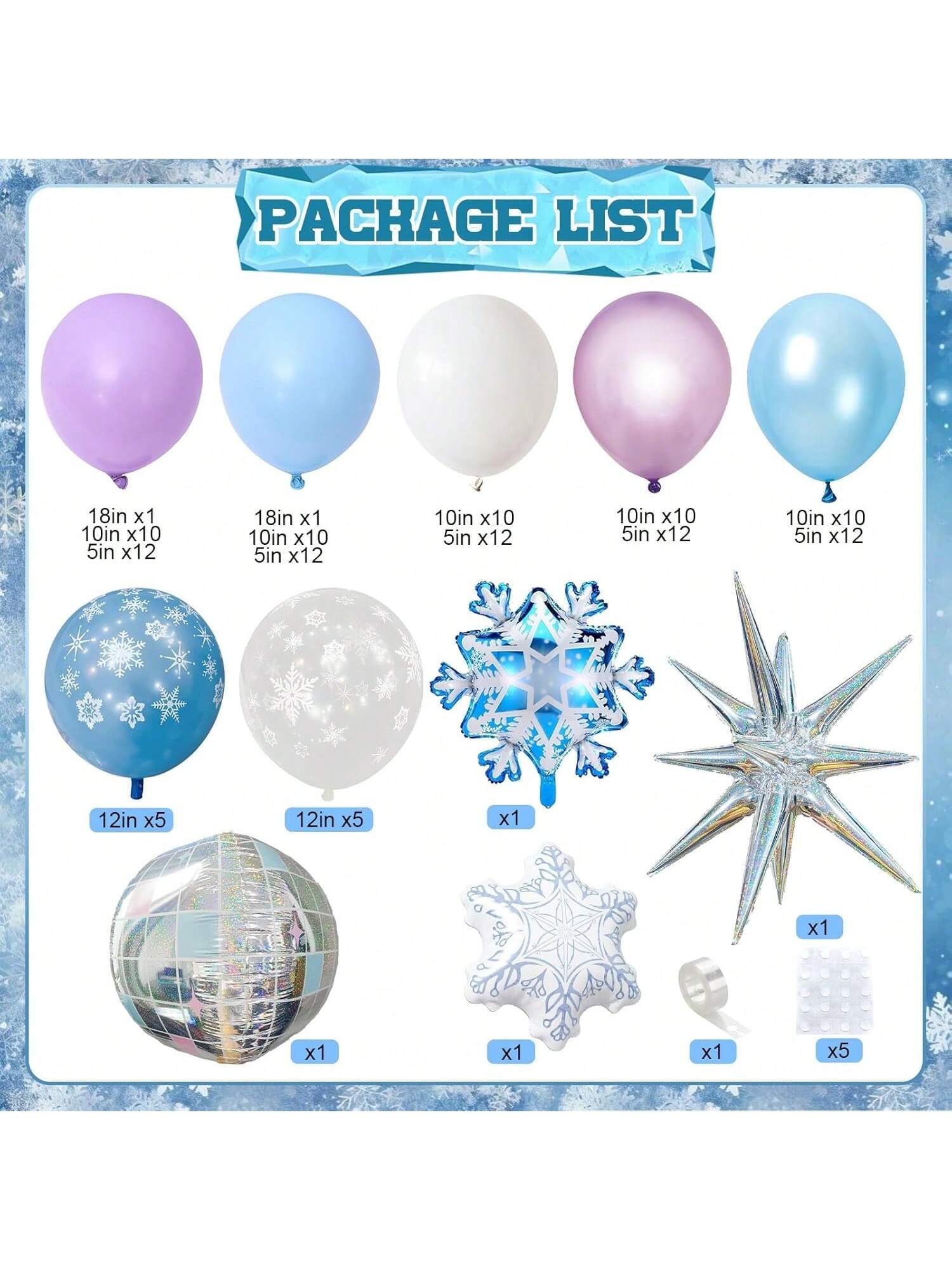 Winter Snowflake Balloon Garland Kit with Iridescent Blue Purple Balloons for Parties