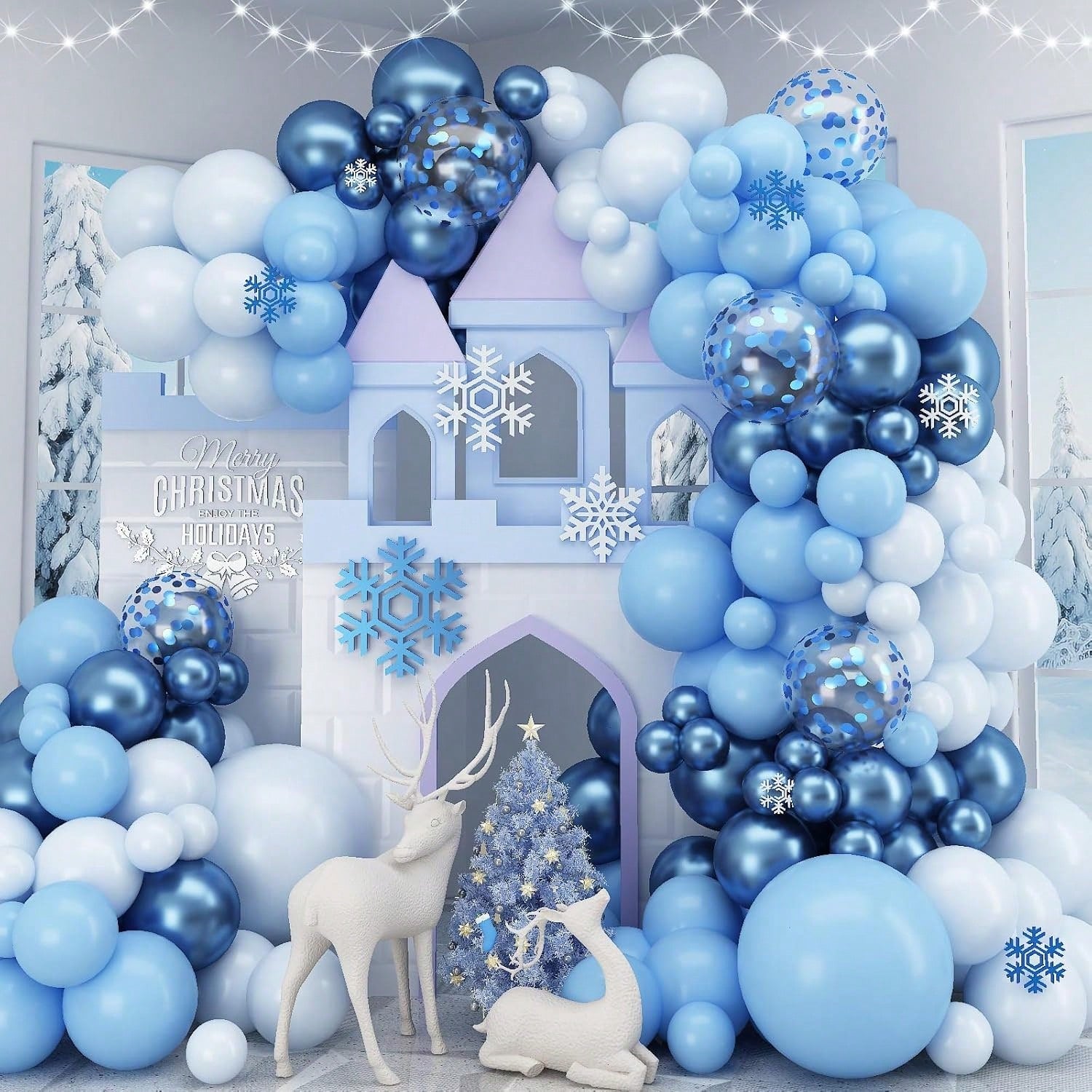 Blue Balloon Garland 109 pcs Winter Wonderland Snowflake Baby Shower Decor