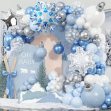 Winter Wonderland Balloon Garland 133 pcs Blue White Silver Snowflake Stars