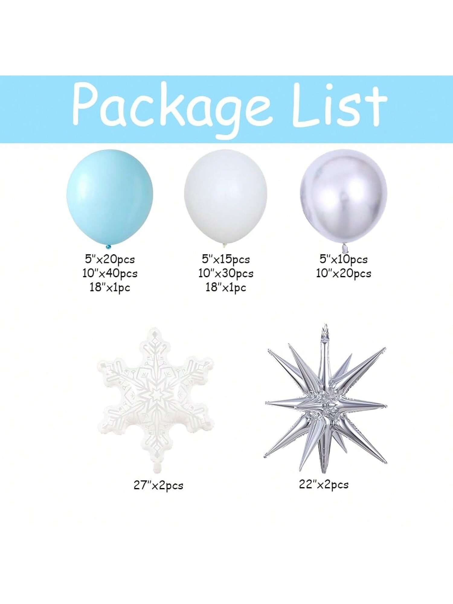 141PCS Blue White Snowflake Balloon Garland for Winter and Party Decor