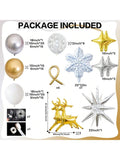 124PCS Snowflake Balloon Garland Kit with Silver White Gold Star and Reindeer Balloons