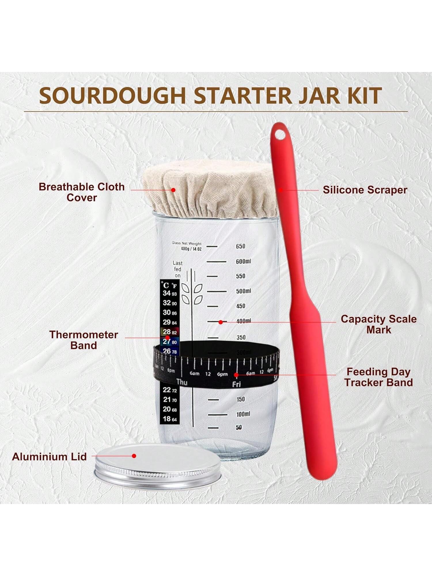 Sourdough Starter Kit Banneton Basket with Glass Jar 9in Baking Supplies