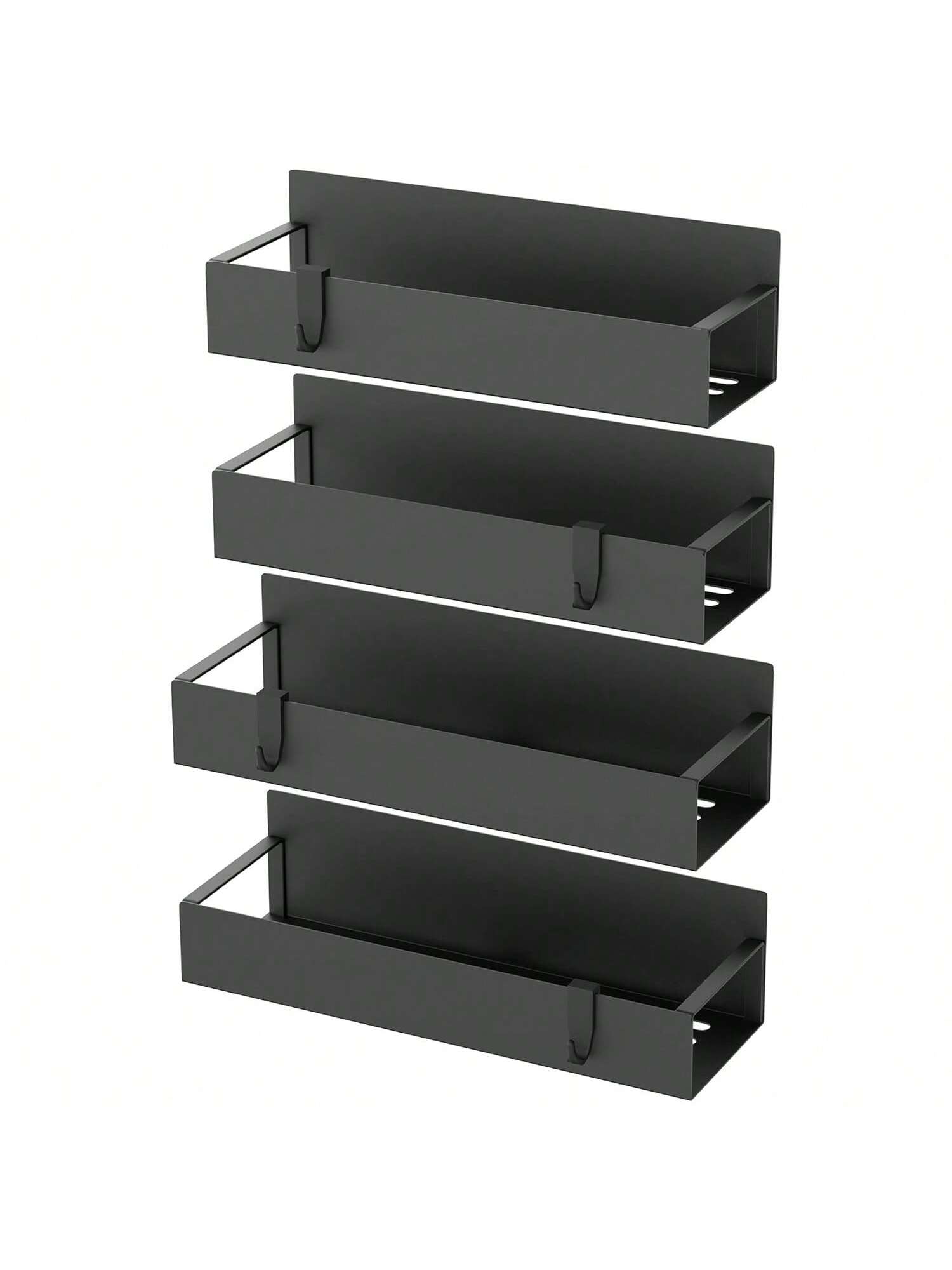 4pcs Magnetic Metal Spice Rack Organizer for Fridge and Oven Black