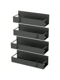 4pcs Magnetic Metal Spice Rack Organizer for Fridge and Oven Black