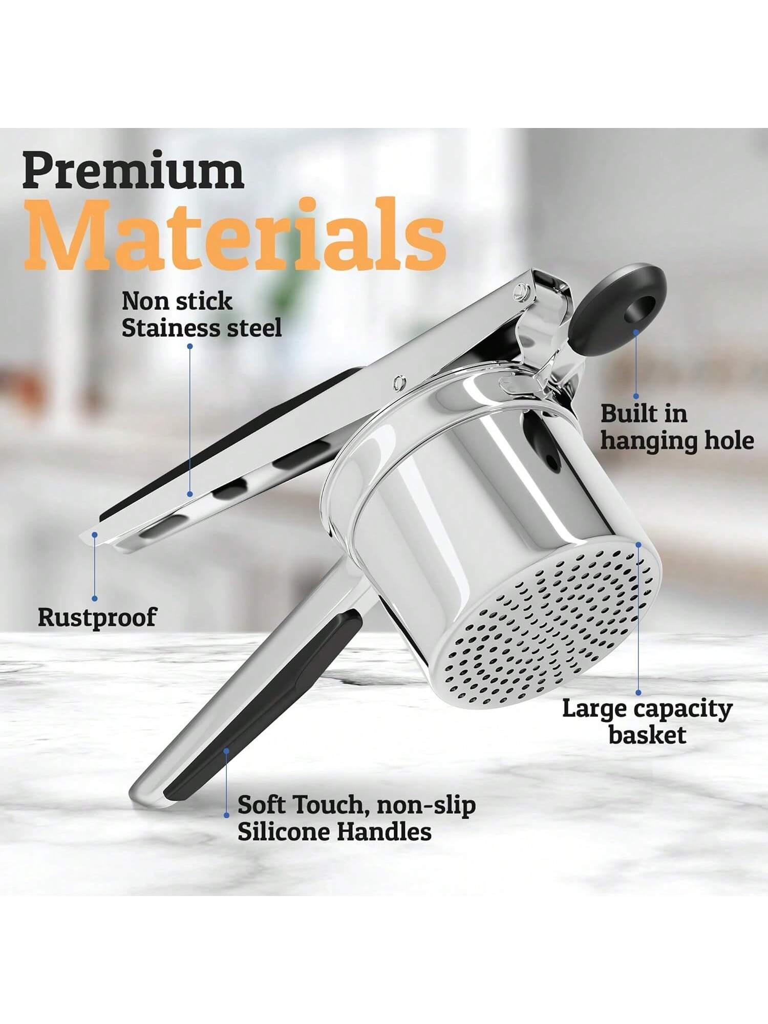 15oz Stainless Steel Potato Ricer Heavy Duty Masher for Perfect Potatoes