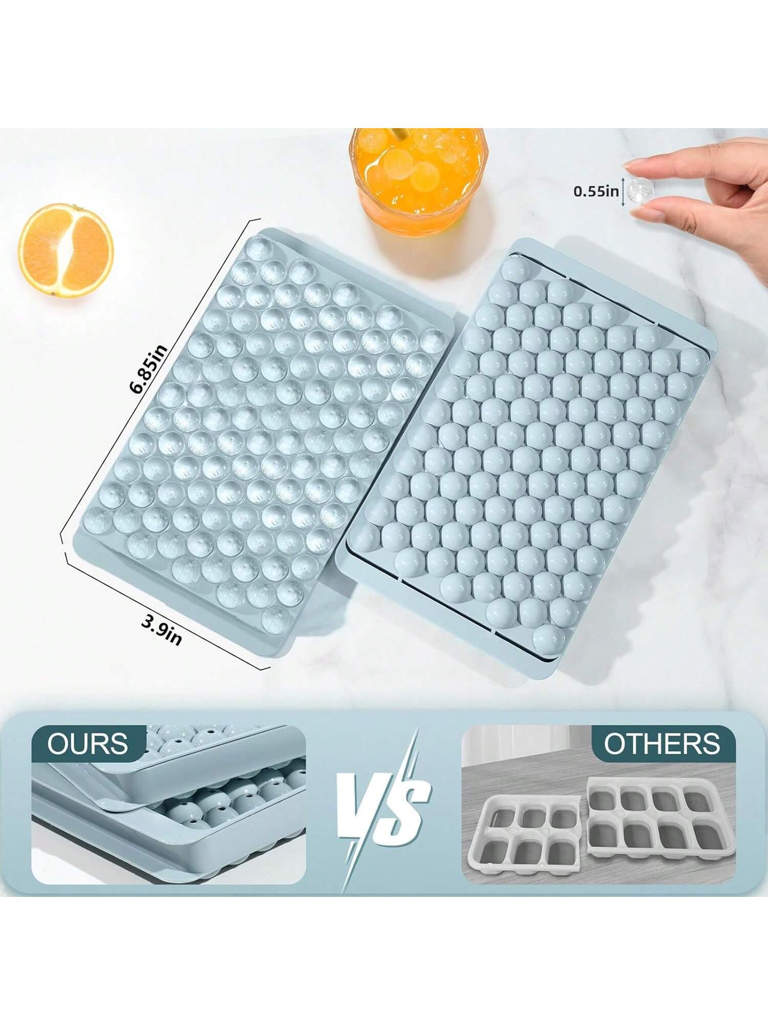 Mini Ice Cube Trays 2-Pack Blue Small Round Pebble Ice for Drinks