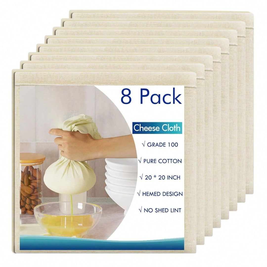 8pcs Reusable Cheesecloth 20x20in Cotton Strainers for Cooking, Baking & Cheese Making