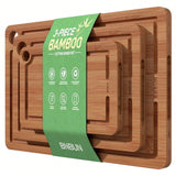3pc Bamboo Cutting Board Set with Non-Slip Mat Deep Juice Groove Handles