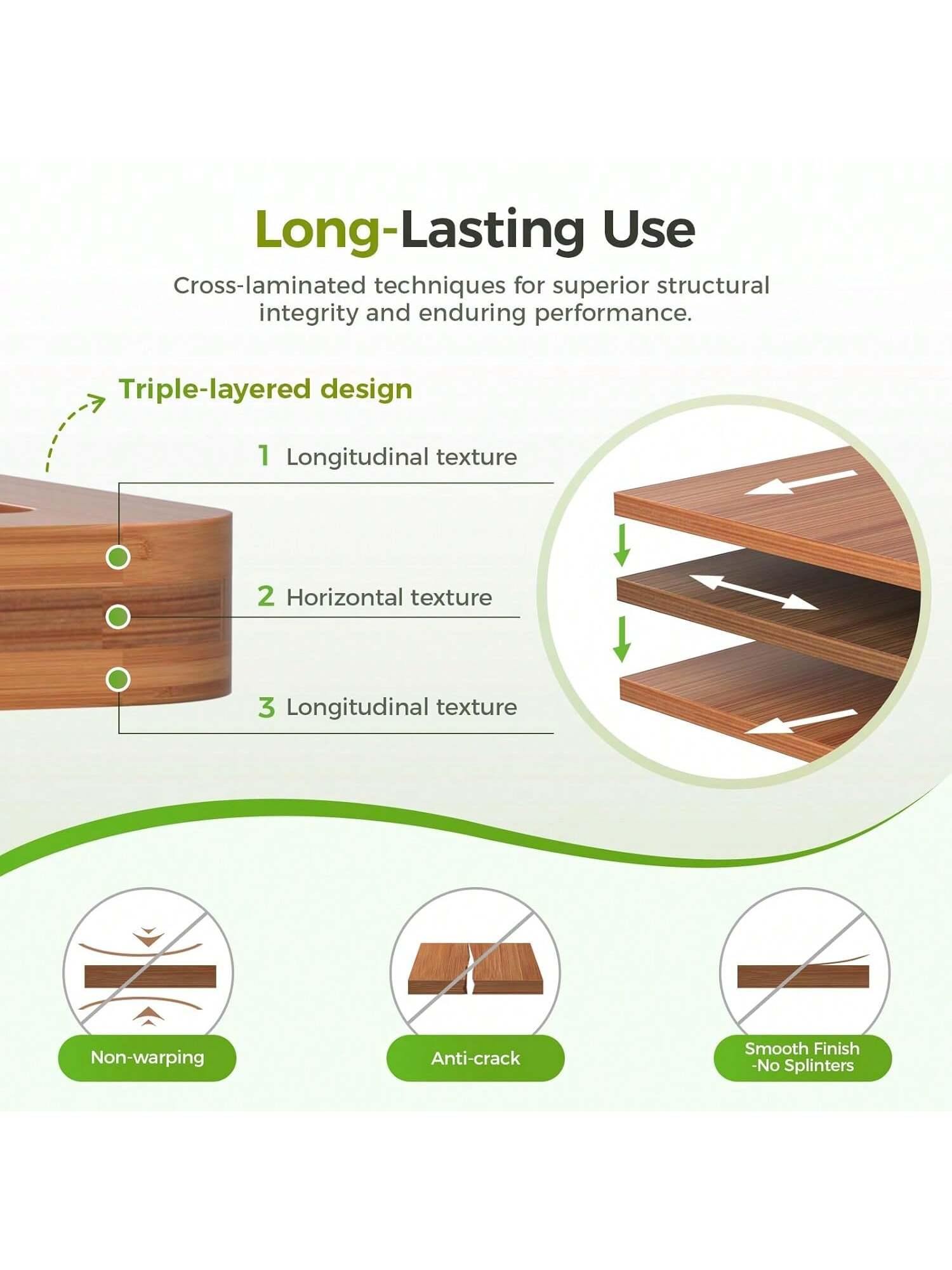 3pc Bamboo Cutting Board Set with Non-Slip Mat Deep Juice Groove Handles