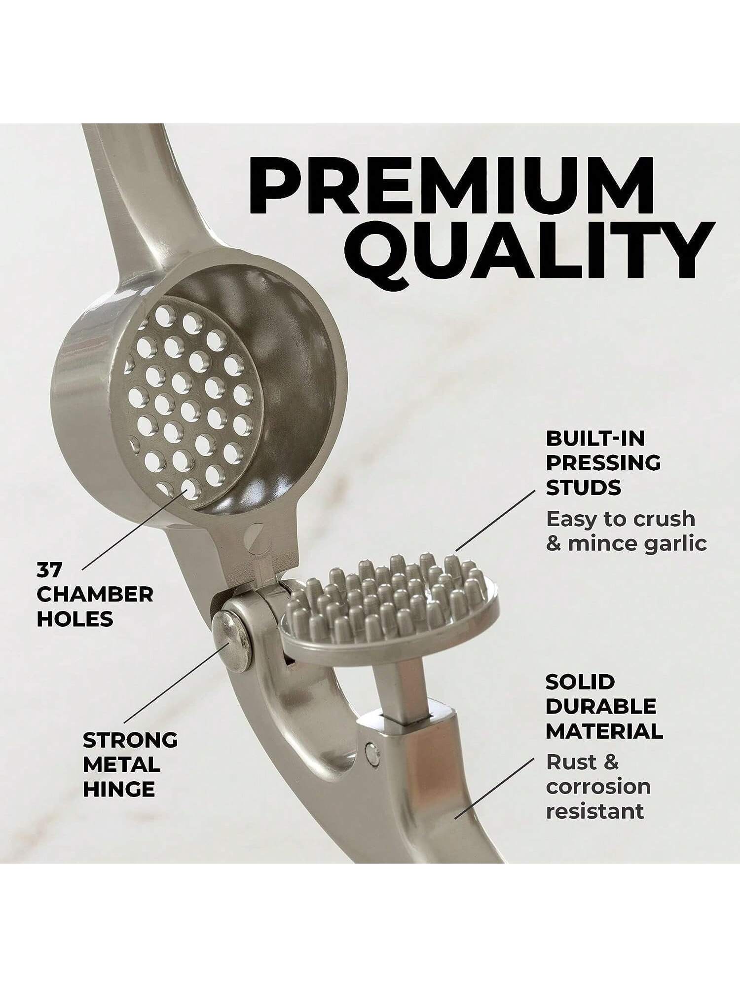 Premium Rust-Proof Garlic Press Set Silver Ergonomic Easy Clean
