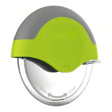 Ergonomic Pizza Cutter with Protective Blade Cover and Green Handle