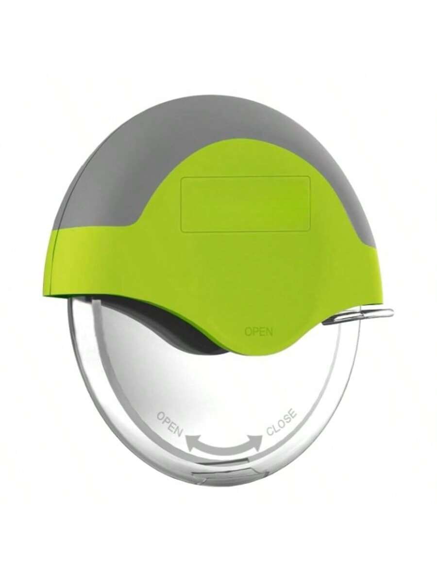 Ergonomic Pizza Cutter with Protective Blade Cover and Green Handle
