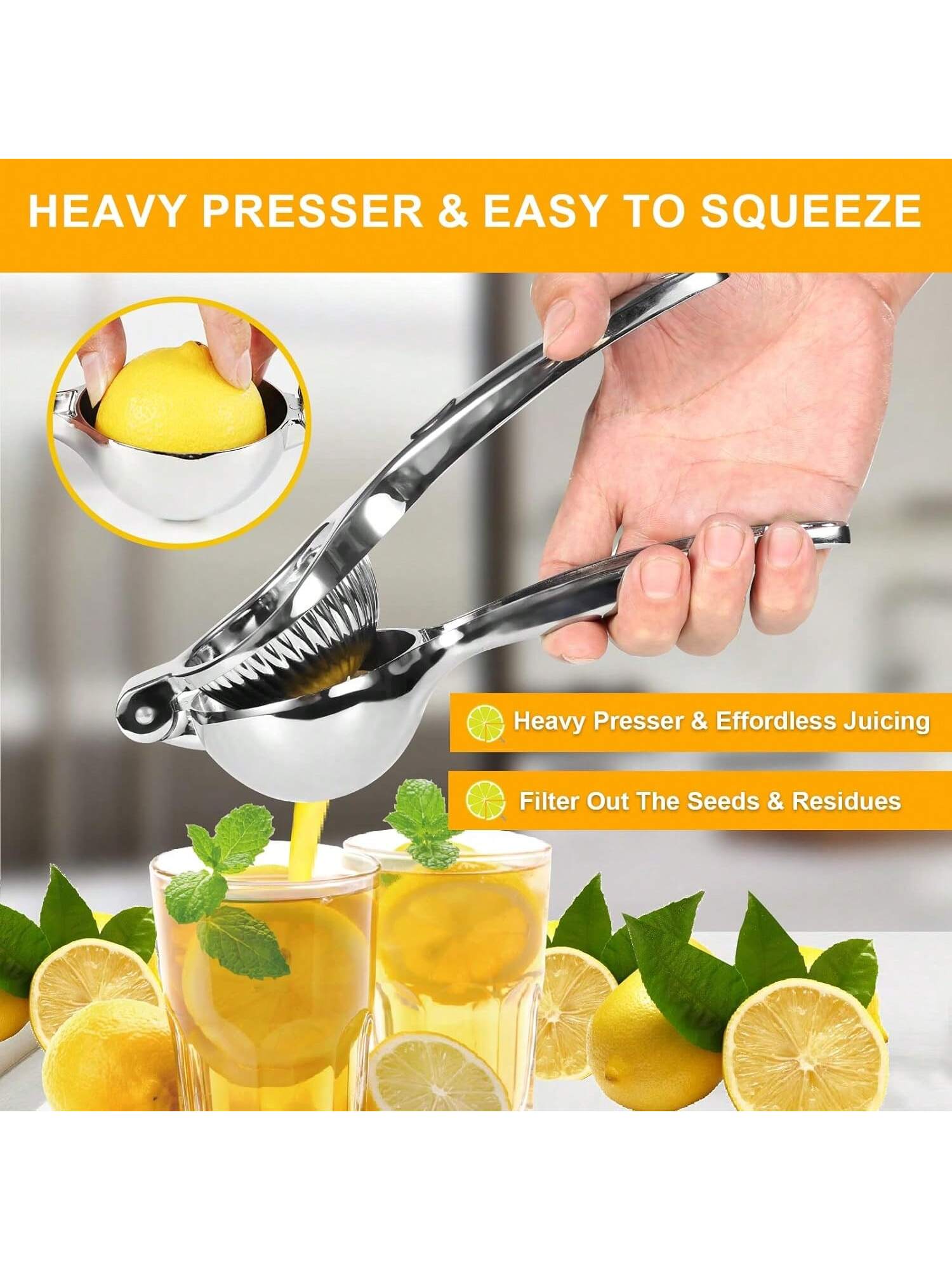 Heavy-Duty Metal Lemon and Lime Squeezer for Manual Juicing and Bar Use