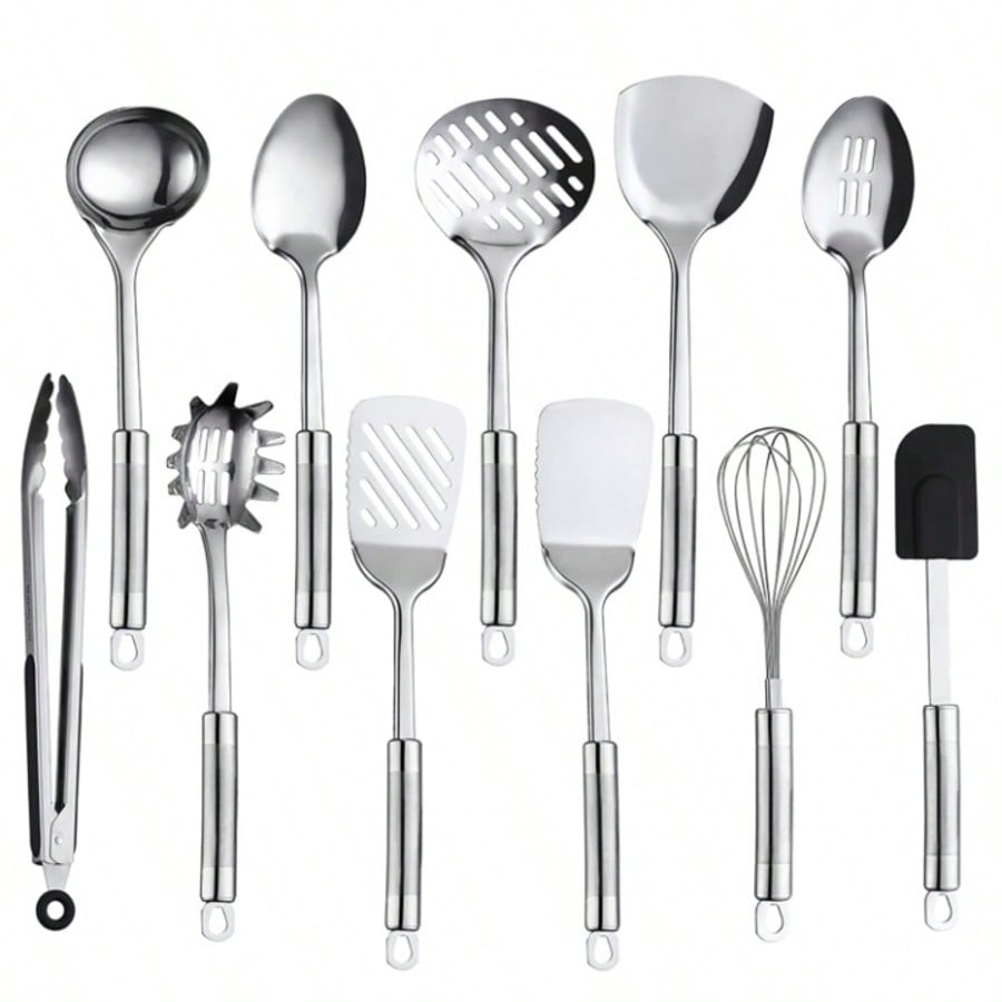 11 Pc Stainless Steel Kitchen Utensil Set with Nonstick Spatula for Cooking