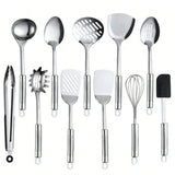 11 Pc Stainless Steel Kitchen Utensil Set with Nonstick Spatula for Cooking