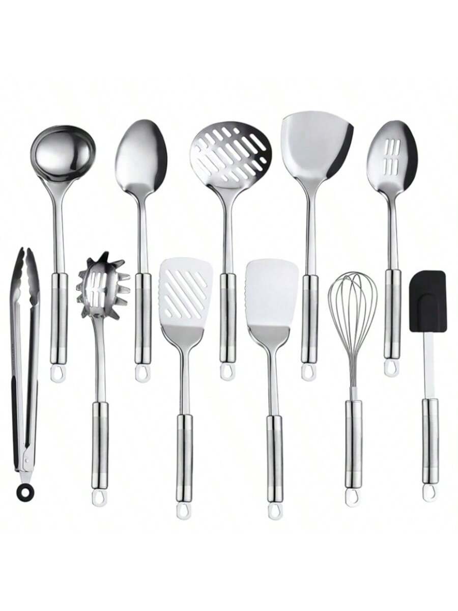 11 Pc Stainless Steel Kitchen Utensil Set with Nonstick Spatula for Cooking
