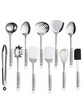 11 Pc Stainless Steel Kitchen Utensil Set with Nonstick Spatula for Cooking