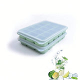 Set of 2 Silicone Ice Cube Trays 15 Cubes Each Stackable with Lid