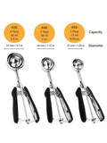 3-Piece Stainless Steel Ice Cream and Cookie Scoop Set Non-Slip Grip